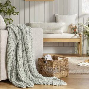 Hearth & Hand with Magnolia Chunky Knit Light‎ Green Throw Blanket NEW WITH TAG